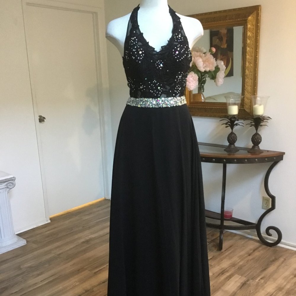 DANCING QUEEN Formal Elegant Embellished Maxi Long Dress Backless Party Blk XS